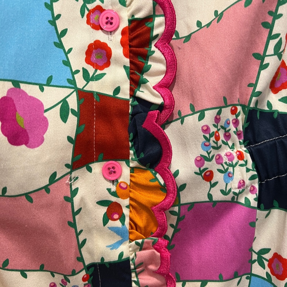 Alden Adair Multicolored Patchwork Floral Button Dress with scalloped embroidery - Picture 2 of 7